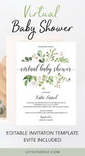 Greenery Virtual Baby Shower Invitation Template In 2020 Virtual Baby Shower Invitation Virtual Baby Shower Virtual Baby Shower Ideas
