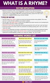 Rhymes Definition Types And Useful List Of Rhyming Words 7 E S L In 2020 Rhyming Words English Vocabulary Words Learn English Words