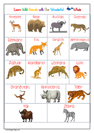 Wild Animals Chart Animals And Their Homes Animals Wild Animals