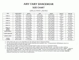 Airy Fairy Dance Costumes Size Chart