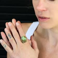 One of a kind, just like you! This Jamie Joseph ring features a smooth-cut  Damele turquoise set in a 14kt yellow gold bezel