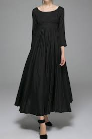 Vintage Style Black Linen Empire Waist Maxi Dress Spring Etsy Spring Maxi Dress Sleeved Swing Dress Black Maxi Dress