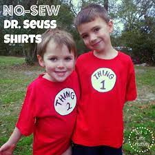 Thing one and thing two shirts. Make A No Sew Dr Seuss Shirt Thing One And Thing Two Just A Little Creativity Dr Seuss Costumes Book Week Costume Thing 1 Costume