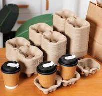 Custom Paper Cup Holder Tray Coffee Paper Cup Carrier Bagasse Biodegradable  Pulp Fiber 4 Cup Drink Carrier Tray 1730968219778398