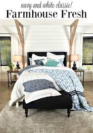 Shiplap bedroom wall with window. Farmhouse Bedroom Navy White Refresh Restyle