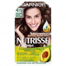 Available in 2 variants, color naturals and black naturals, garnier's brown hair colours for women and men will give you soft, healthy, and nourished hair with a vibrant brown colour. Garnier Nutrisse 4 1 2 Medium Dark Brown Permanent Hair Dye Inci Beauty