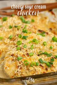 Cheesy Sour Cream Chicken Is Marinated Chicken Smothered In Sour Cream And Coated In Parmesan Ch In 2020 Sour Cream Chicken Cream Chicken Recipes Baked Chicken Recipes