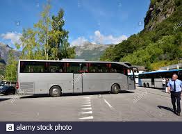 Askeladden Reiser S Mercedes Benz Tourismo Jv 15644 Pulls Away Empty From The Tour Departure Point In Geiranger Norway Stock Photo Alamy