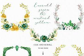 Flower decoration wedding printable elements clipart comes with 39 different design elements and 1 floral frame. Emerald Green Mustard Flowers Clipart By Labfcreations Thehungryjpeg Com