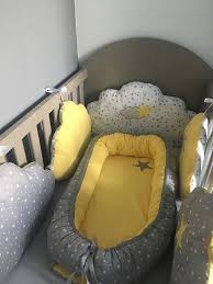 Babynest Nid Bebe Blanc Imprime Etoiles Grises Et Gris Baby Pillows Baby Nest Baby