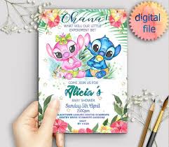 Lilo Y Stitch Baby Shower Invitacion Revelacion De Genero Etsy In 2020 Hawaiian Baby Showers Lilo And Stitch Disney Baby Shower