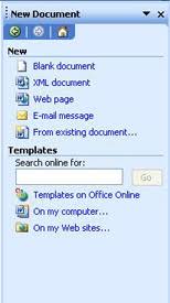 Image result for new document task pane in ms word 2003