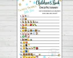 Baby Shower Children S Book Emoji Pictionary Game Activity Twinkle Twinkle Little Star Digital D Turquoise Baby Showers Boy Baby Shower Games Baby Shower Games