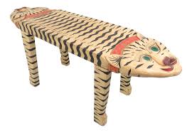 Vintage Hand Carved And Painted Wooden Double Headed Tiger Bench On Chairish Com In 2020 Carving Hand Carved Vintage