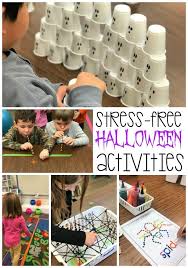 These halloween activities for preschoolers are so fun and easy! Stress Free Halloween Fun Station Activities Differentiated Kindergarten Halloween Preschool Kindergarten Halloween Party Classroom Halloween Party