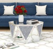 Couchtisch verspiegelt mit Kristall-Einlage-Oberfläche, sechseckiger  silberner Akzenttisch, modernes Design, luxuriöse moderne Möbel, Glastische  für ...
