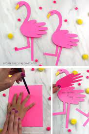 Handprint Flamingo Card Craft For Kids Free Template Flamingo Craft Hand Crafts For Kids Easy Arts And Crafts
