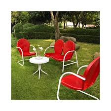 Griffith 4 Piece Metal Outdoor Conversation Set Loveseat And 2 Chairs In Red With White Side Tab Outdoor Seating Set Outdoor Patio Set Conversation Set Patio