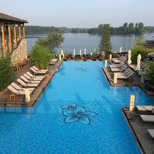 Exclusive Swimming Pool Design With Printed Motif Tiles Swimming Pool Designs Outdoor Bathtub Spa Pool