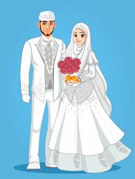 Muslim Brides In White Clothes Wedding Couple Cartoon Cute Muslim Couples Muslim Brides