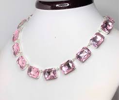 Swarovski light rose satin swag necklace. Light Pink Rhinestone Crystal Georgian Collet Necklace Amazon Co Uk Handmade Products