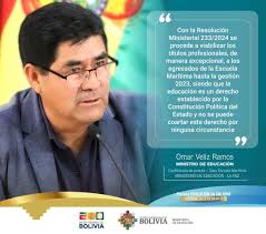 🛰️#EducaciónInforma El ministro de Educación, Omar Veliz, informó que se  aprobó la Resolución Ministerial 233/2024, que garantiza el derecho a la  educación de los estudiantes de la Escuela Marítima. Conozca más detalles