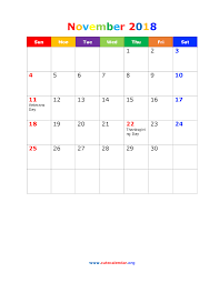 Cute November 2018 Calendar Holidays Portrait Holiday Calendar November Calendar Calendar Notes