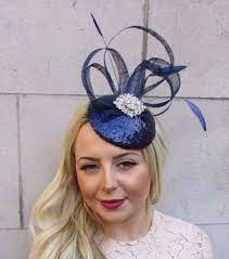 Navy Blue Silver Feather Pillbox Hat Fascinator Races Hair Etsy In 2021 Fascinator Navy Blue Fascinator Silver Feather