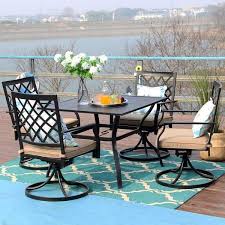 Costway 3 piece dining set table 2 chairs bistro pub home kitchen breakfast furniture grey. Viewmont 5 Piece Outdoor Dining Set With Large Table And 4 Swivel Chairs By Havenside Home