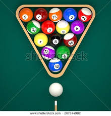 Placed Billiard Balls On Table With Cue And Triangle On Green Table Background Billiards Billiard Balls Green Table