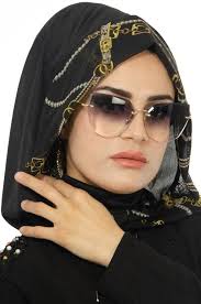 Aise Tesettur Siyah Desenli Boyunlu Baslik Fashion Head Covering Beauty