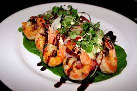 Grilled Shrimp Caprese Salad Five Char Grilled Shrimp House Made Mozzarella Cheese Fresh Sliced Tomatoes Shaved Sw Make Mozzarella Cheese Tasty Dishes Food