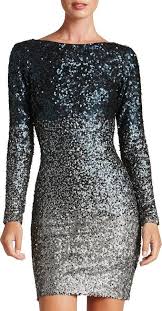 Dress The Population Lola Long Sleeve Scoop Back Ombre Sequined Mini Cocktail Dres Long Sleeve Sheath Dress Long Sleeve Cocktail Dress