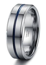 8mm Tungsten Carbide Wedding Band Engagement Groove Blue Line High Polish Tungsten Carbide Wedding Bands Mens Wedding Bands Tungsten Carbide Blue Wedding Rings