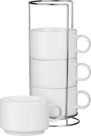 Set Of 4 Jumbo Stacking Mugs With Metal Rack Crate And Barrel Metal Rack Mugs Coffee Mugs