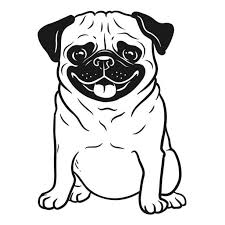 Pug Dog Black And White Hand Drawn Cartoon Portrait Funny Happy Pug Art Black And White Cartoon Cartoon Dog