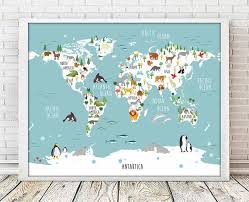 Nusery World Map English Animal World Map 3 Sizes Included Mapamundi Print Kids Room Decor Baby Room Print Boy Room Print Girl Room Print Nursery Animal Prints Baby Room Prints Boys Room Print