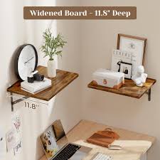 SUPERJARE Wall Mounted Floating Bowls Set of 2 Wide Display LEDs 12 Inch  Deep, Large Storage Rack for Room/Kitchen/Office