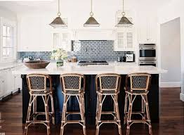 White Cabinets Navy Island Grey Blue Tile Backsplash Bistro Kitchen Decor Bistro Stools Bistro Kitchen