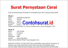 Kumpulan contoh surat pernyataan cerai terbaru dan terlengkap. Contoh Surat Pernyataan Cerai Bersama Perceraian Surat Tahu