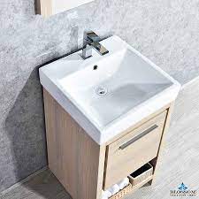 D vanity in gloss white with integrated vanity top in white with white sink and mirror. Blossom Milan 20 Inch Bathroom Vanity Color Briccole Oak