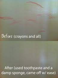 Removing Crayon From Walls I Heard Both Toothpaste And Baking Soda Worked So I Used A Toothpaste W Removing Crayon From Walls Household Hacks Cleaning Hacks