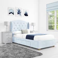 From modern to classic blue is a classic and endlessly customizable choice for a color scheme. Safina Wing Back Single Bed In Baby Blue Velvet With Underbed Drawer Furniture123