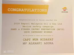 We operate in over 40. Capt Nur Hidayat Of Alkahfi Asura For Being Awarded 2018 Hand Finger Injury Prevention Hfip Deck Category Winner By Repsol Malaysia Oil Gas Ltd Alkahfi Lestari Oil