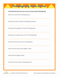 Third grade math questions (math for kids quiz questions): Thanksgiving Trivia Worksheet Education Com