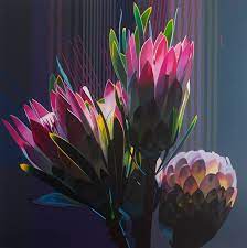 Artist Paul Blomkamp Protea 2 The Electric Essence 150 X 150cm Acrylic On Canvas Watercolor Flowers Floral Painting Interesting Art