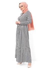 Kazayagi Desenli Tesettur Elbise Tsd4138 Beyaz 2020 Elbise The Dress Elbise Modelleri