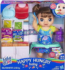 After topping the bottle, shake it well and also provide it to your baby alive doll. Baby Alive Happy Hungry Baby Doll Brown Straight Hair Makes 50 Sounds And Phrases Eats And Drinks And Fills Her Nappy For Kids Aged 3 And Up Buy Online In Grenada At