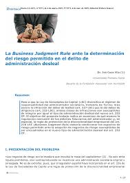 Pdf La Business Judgment Rule Ante La Determinacion Del Riesgo Permitido En El Delito De Administracion Desleal