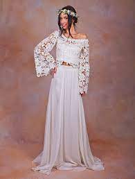 Alana 2 Piece Lace Silk Chiffon Bohemian By Dreamersandlovers Long Sleeve Bridal Gown Boho Wedding Dress Wedding Dresses